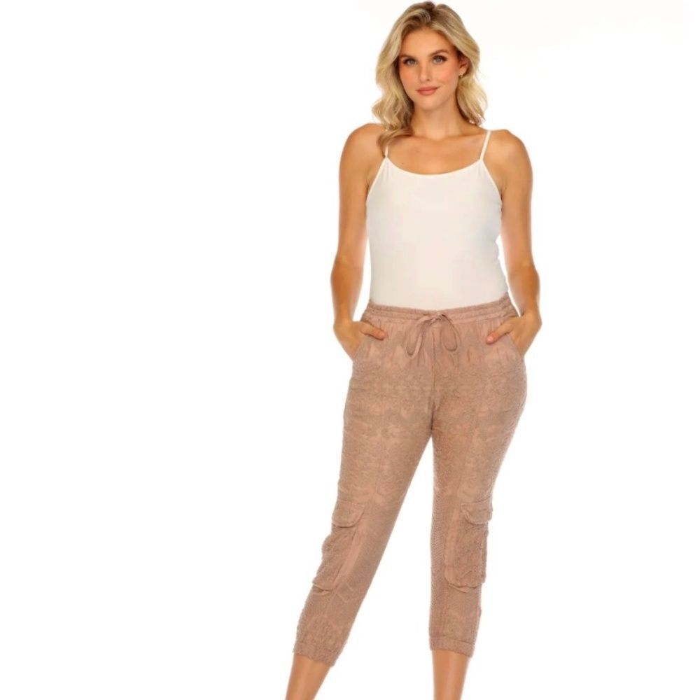 Johnny Was Pete & Greta Tobacco Textured Cargo Jogger Pants Sz S Gently Loved